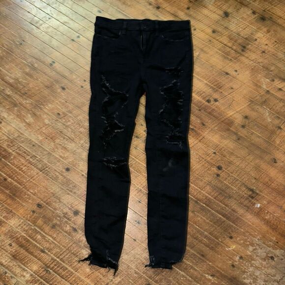 American Eagle distressed high rise 10 normcore black jeggings - Picture 1 of 3
